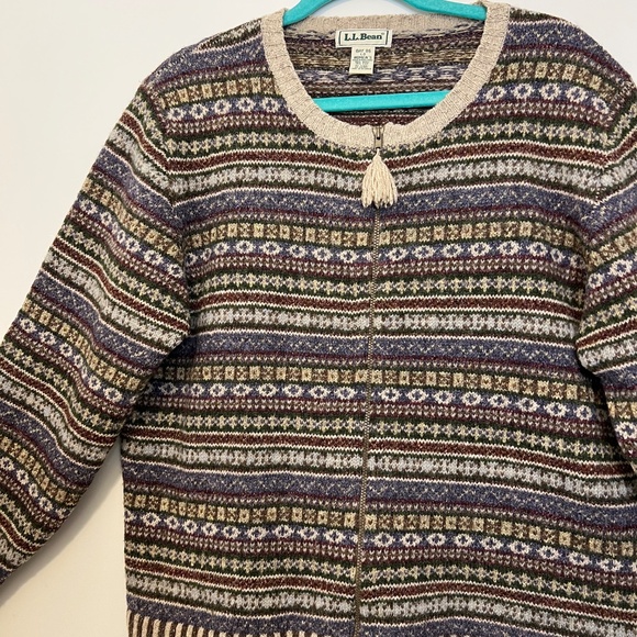 Vintage L.L. Bean Sweater Womens Large Nordic Wool Silk Fair Isle Zip Cardigan - Picture 3 of 16